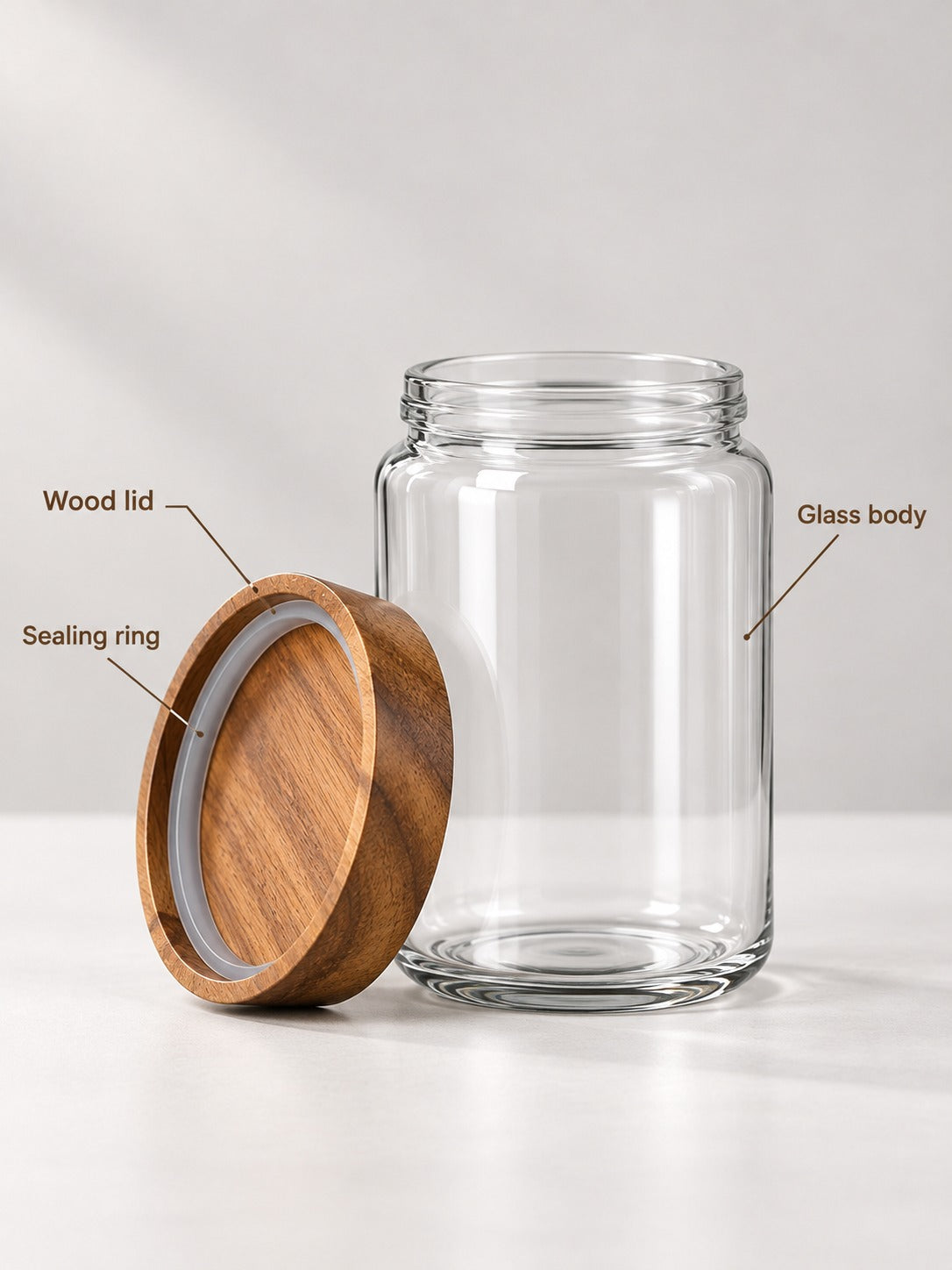 Glass Storage Jars with Wood Lids for Grains & Tea
