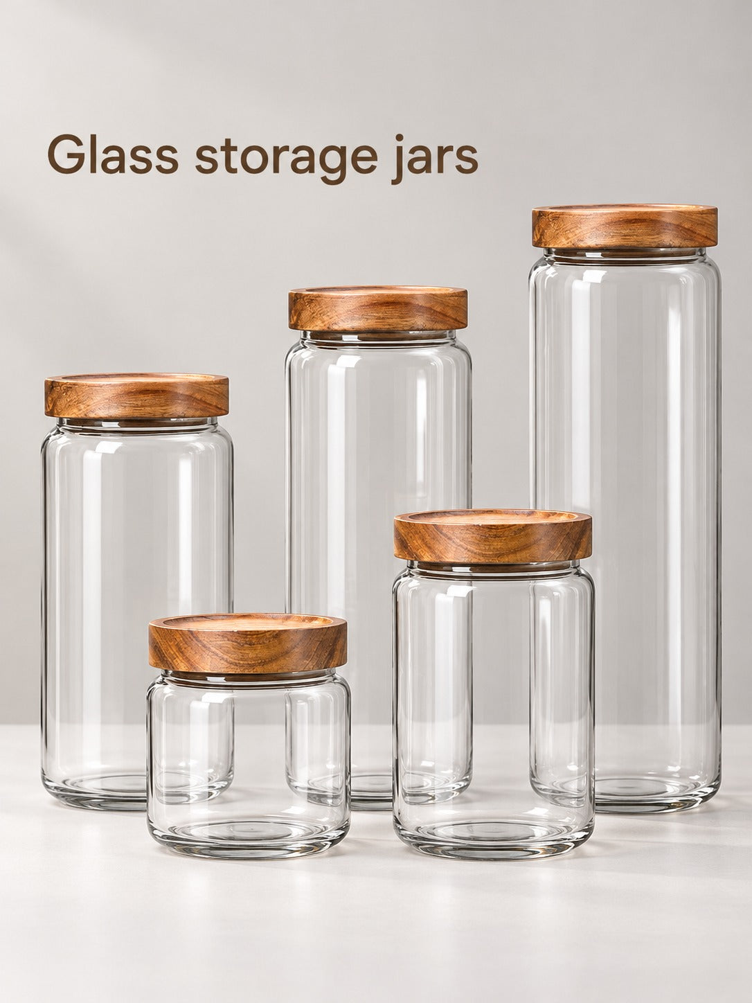 Glass Storage Jars with Wood Lids for Grains & Tea