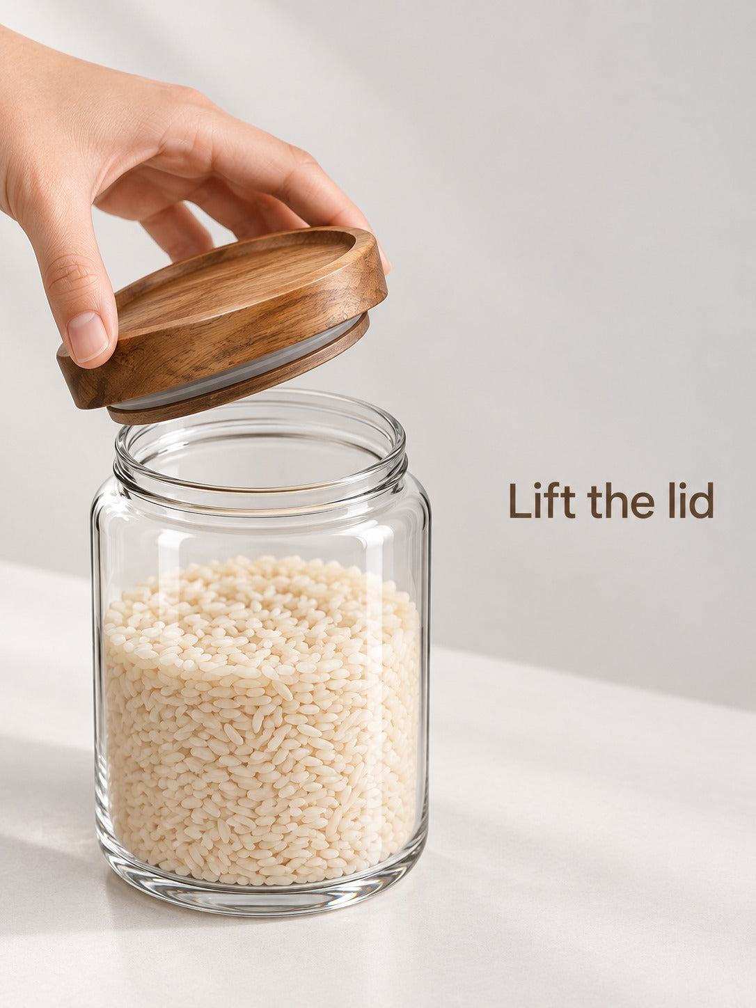 Glass Storage Jars with Wood Lids for Grains & Tea