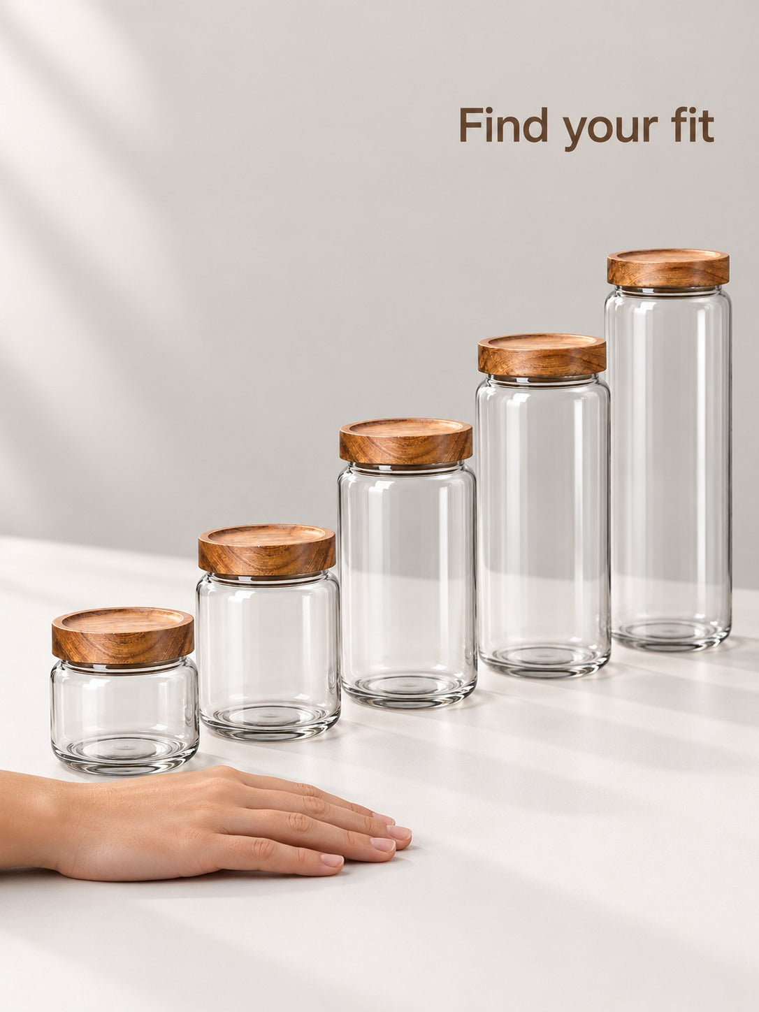 Glass Storage Jars with Wood Lids for Grains & Tea