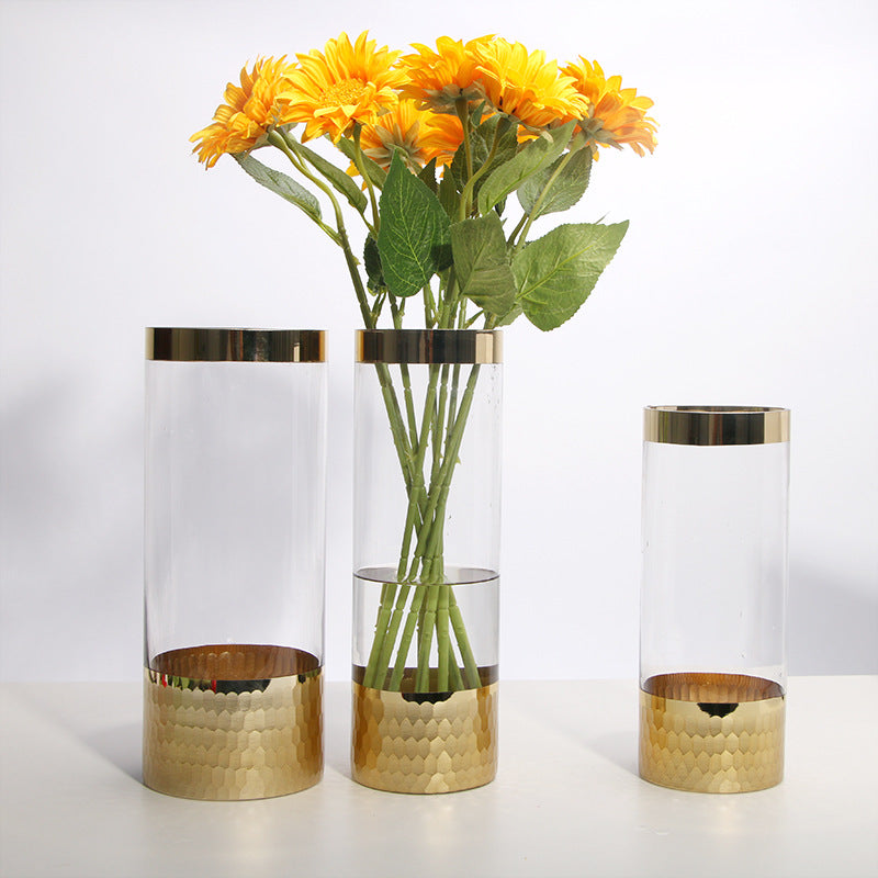 Modern Glass Vase With Textured Gold Base Centerpiece