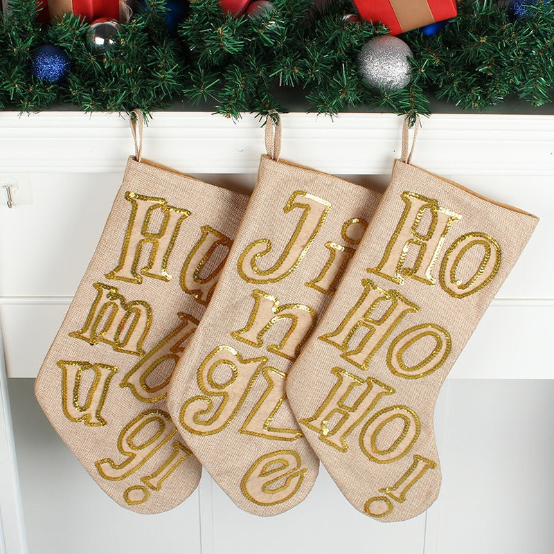 Glitter Letter Christmas Stocking Gift Bag Decoration