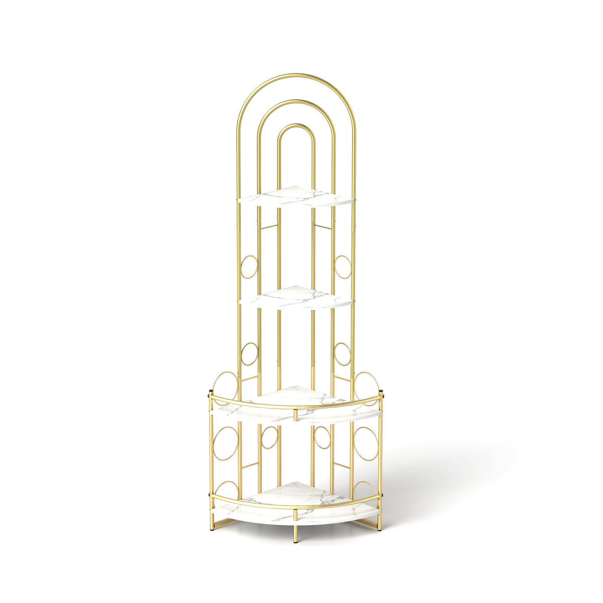 Modern Gold Arched Corner Bookshelf with Plant Stand