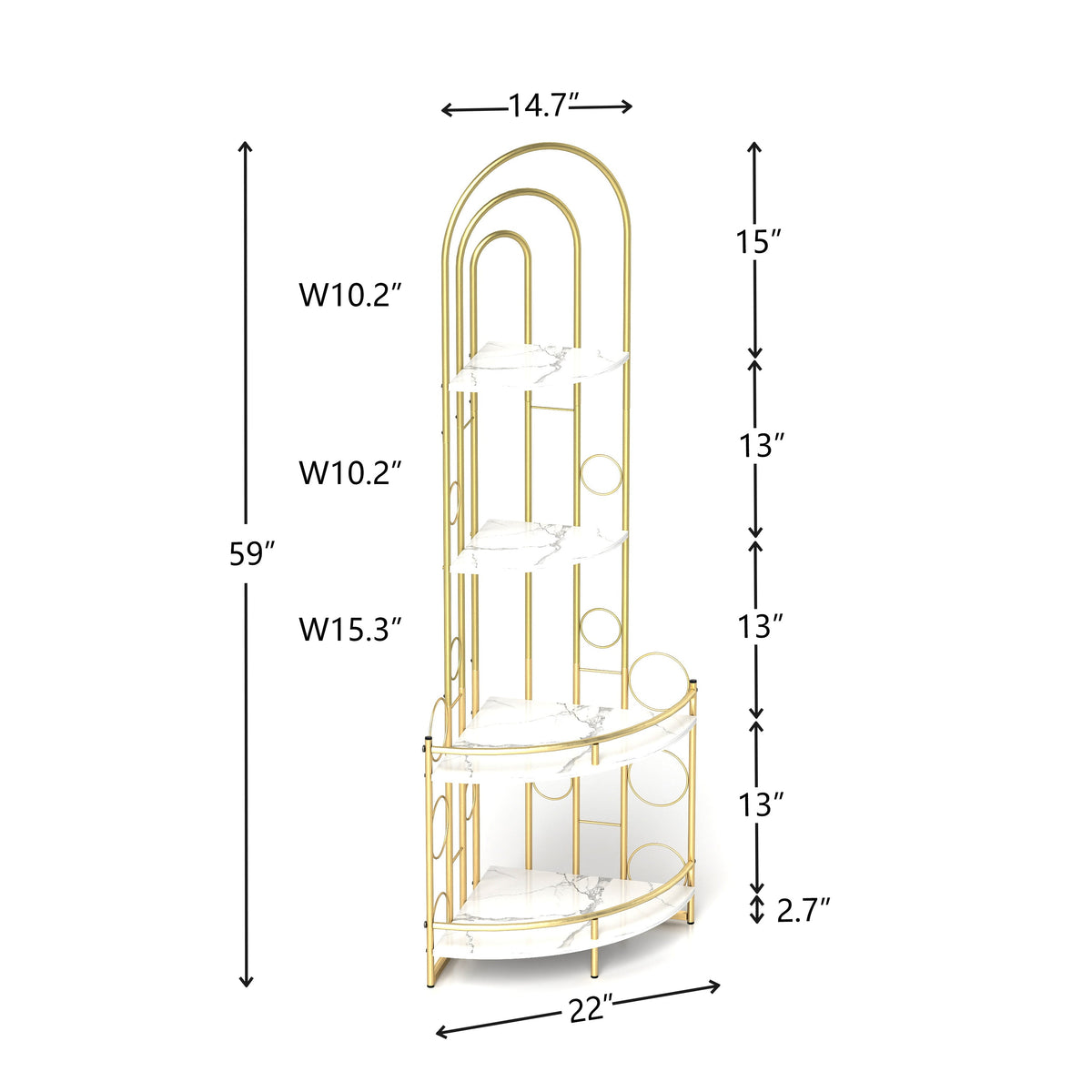 Modern Gold Arched Corner Bookshelf with Plant Stand