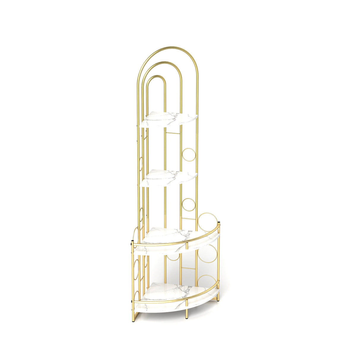 Modern Gold Arched Corner Bookshelf with Plant Stand