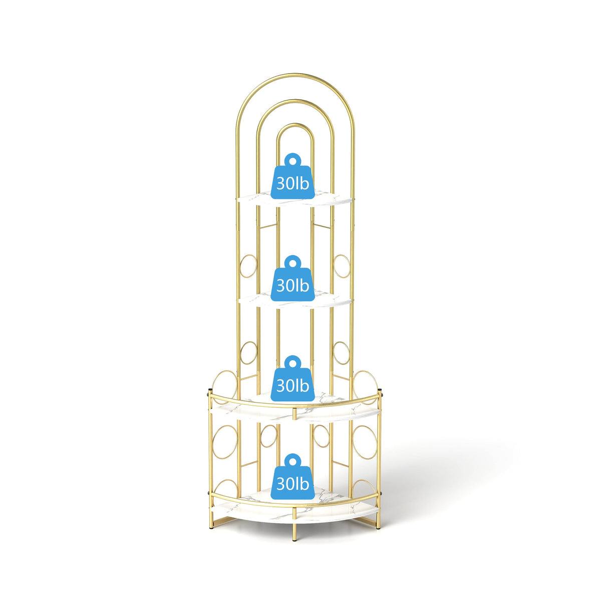 Modern Gold Arched Corner Bookshelf with Plant Stand