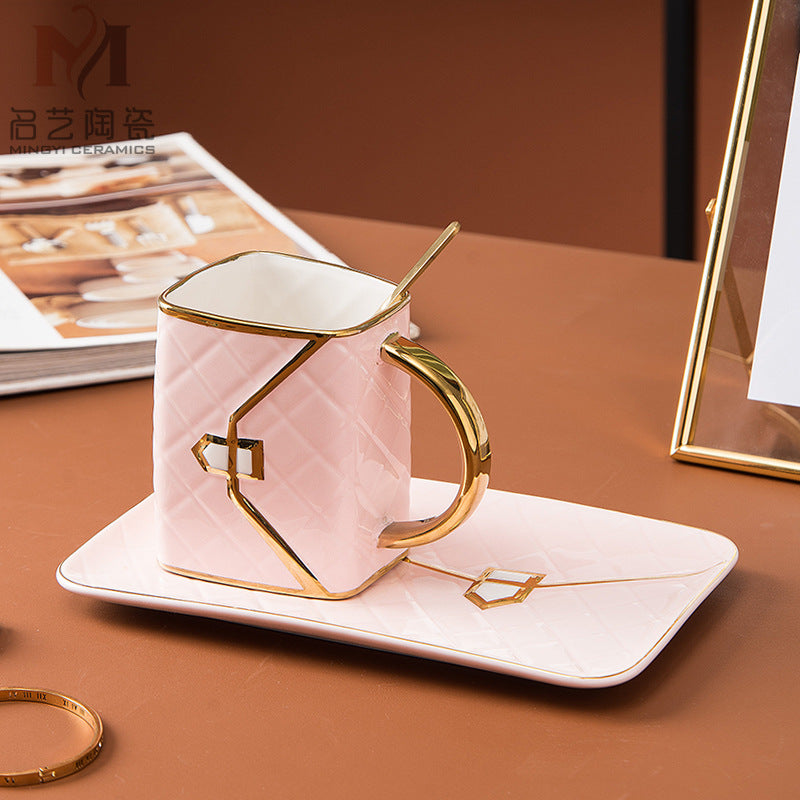 Handbag Coffee Cup and Saucer Set with Gold Trim