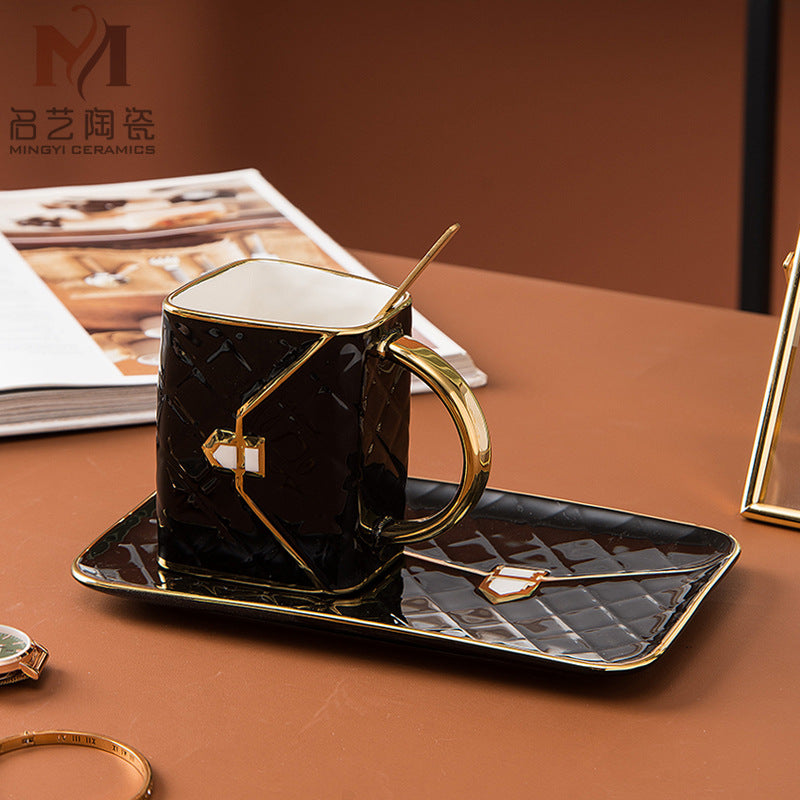 Handbag Coffee Cup and Saucer Set with Gold Trim