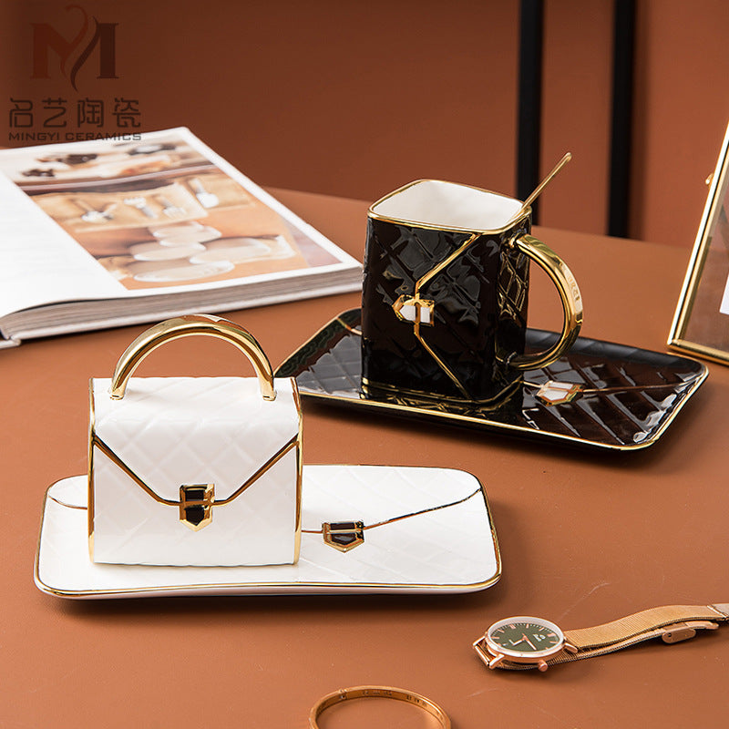Handbag Coffee Cup and Saucer Set with Gold Trim