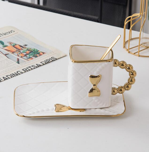 Handbag Coffee Cup and Saucer Set with Gold Trim