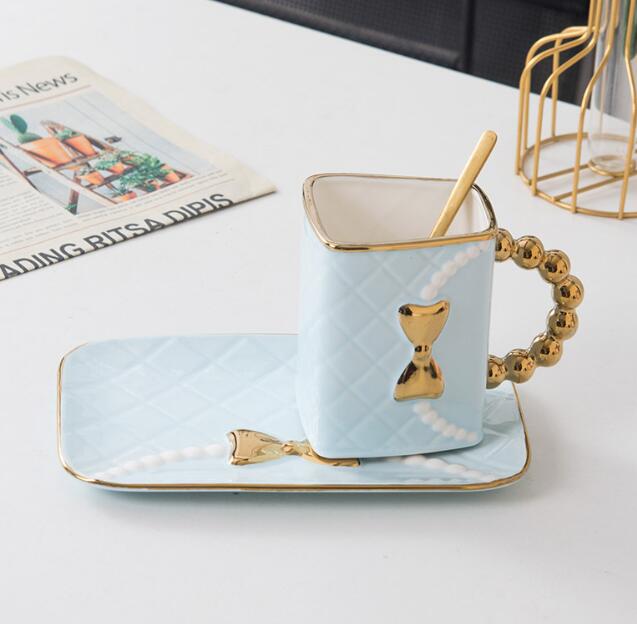 Handbag Coffee Cup and Saucer Set with Gold Trim