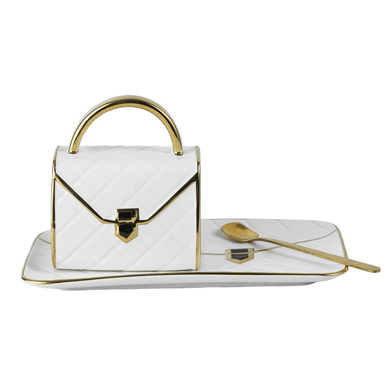 Handbag Coffee Cup and Saucer Set with Gold Trim