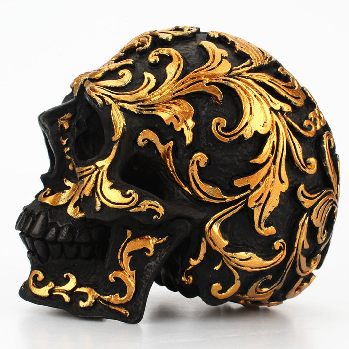 Gothic Skull Ornament – Black and Gold Floral Decor