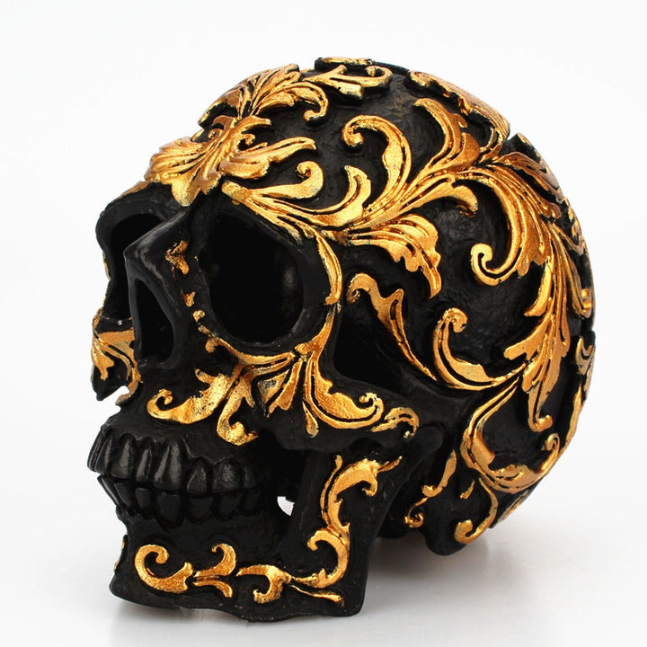 Gothic Skull Ornament – Black and Gold Floral Decor