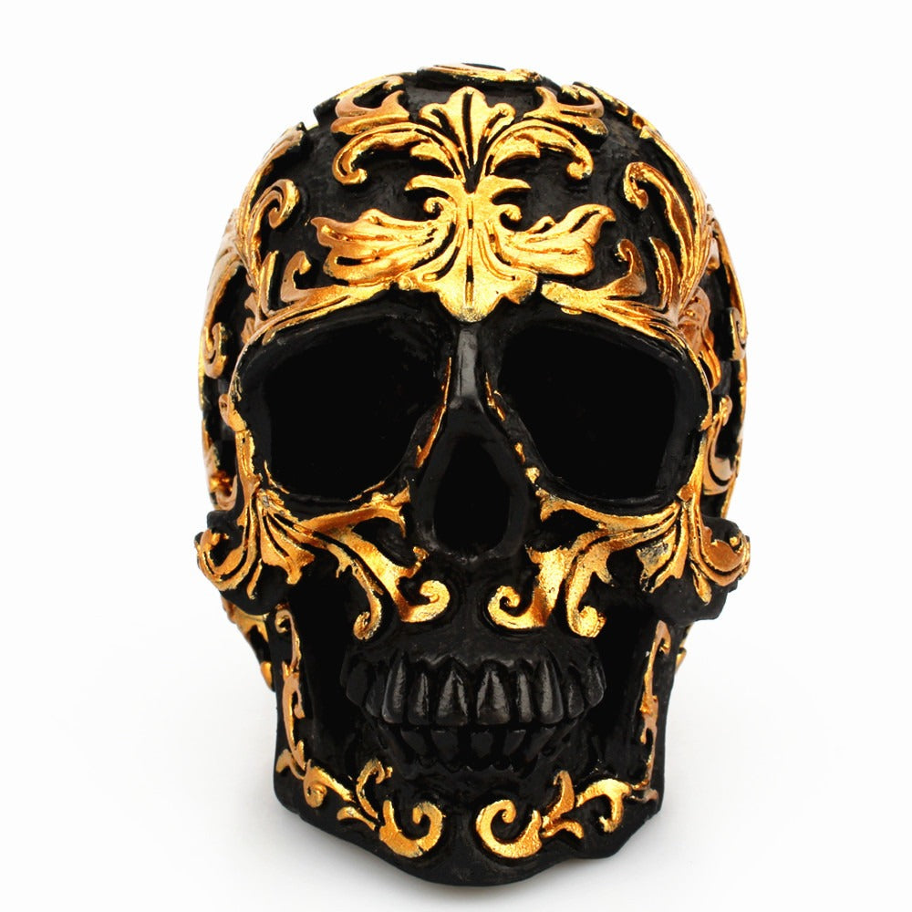 Gothic Skull Ornament – Black and Gold Floral Decor