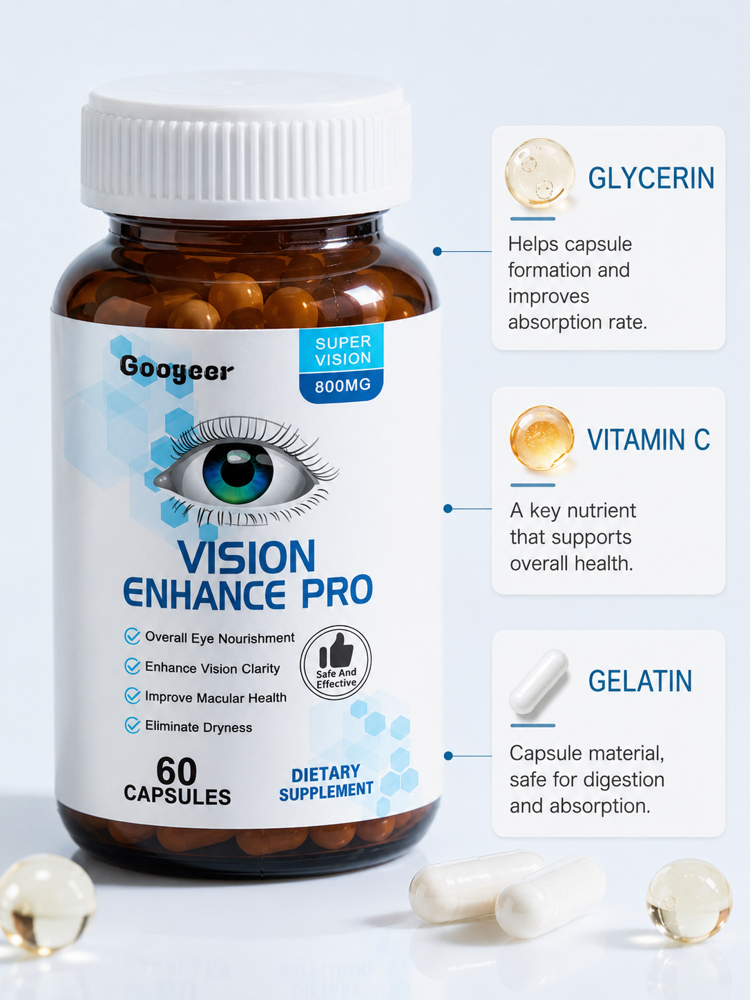 Googeer Vision Enhance Pro 800mg Eye Supplement — 60 Capsules