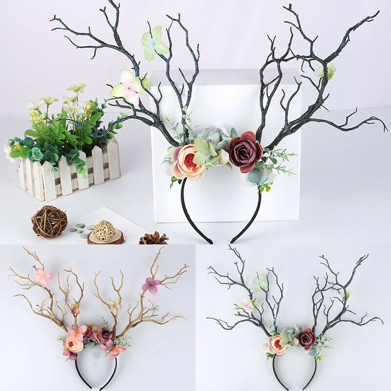 Floral Antler Headband for Gothic Christmas Cosplay