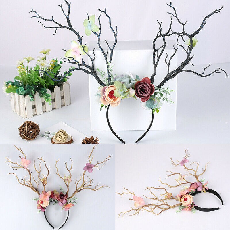 Floral Antler Headband for Gothic Christmas Cosplay