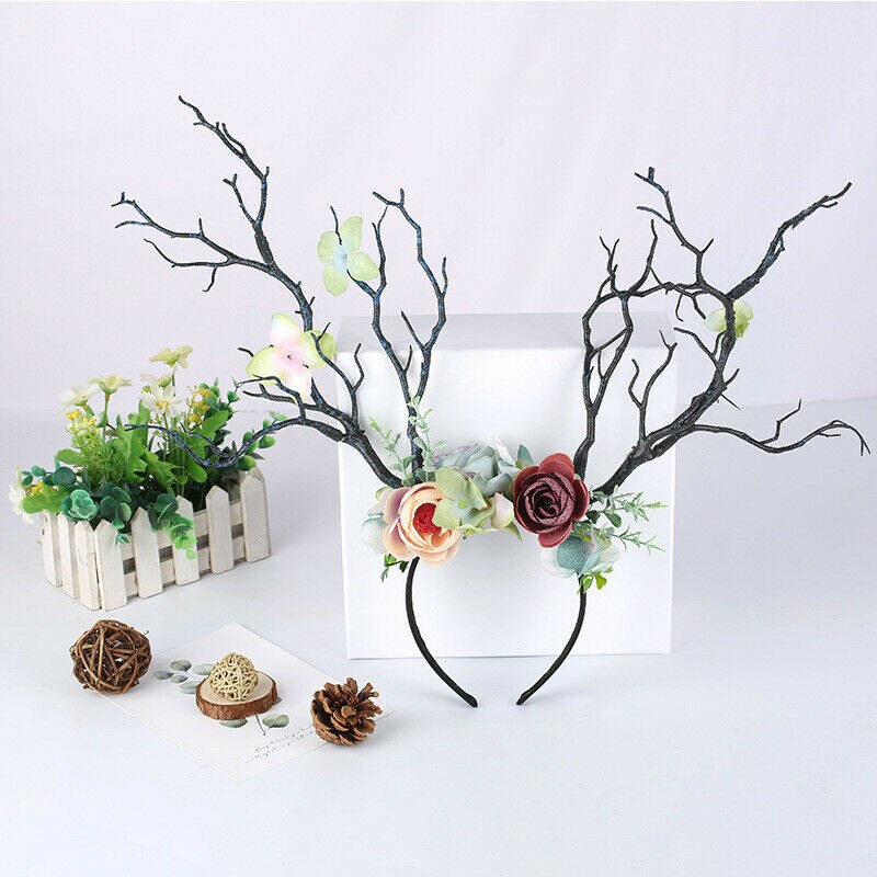 Floral Antler Headband for Gothic Christmas Cosplay