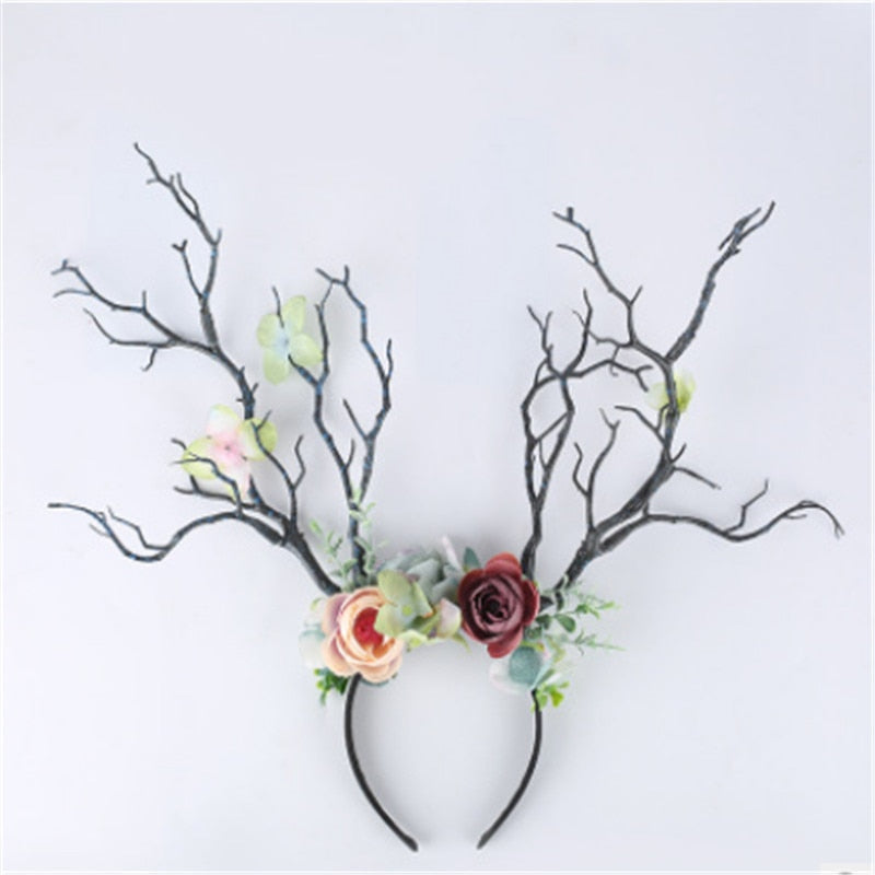 Floral Antler Headband for Gothic Christmas Cosplay