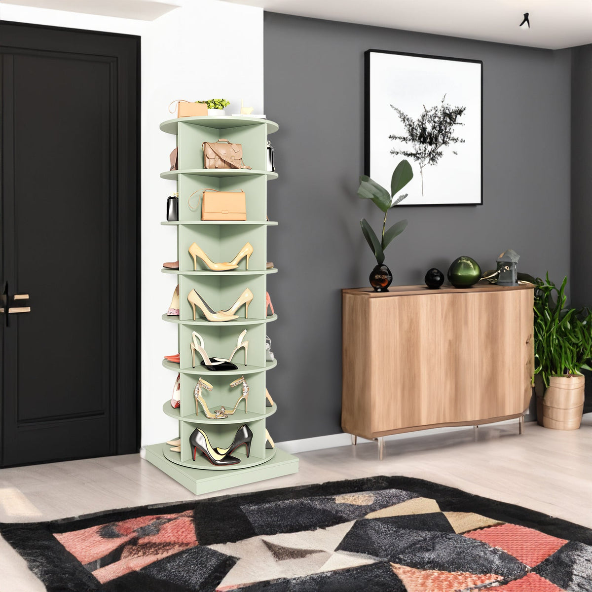 Rotating 7-Tier Shoe Cabinet for Shoes and Handbags