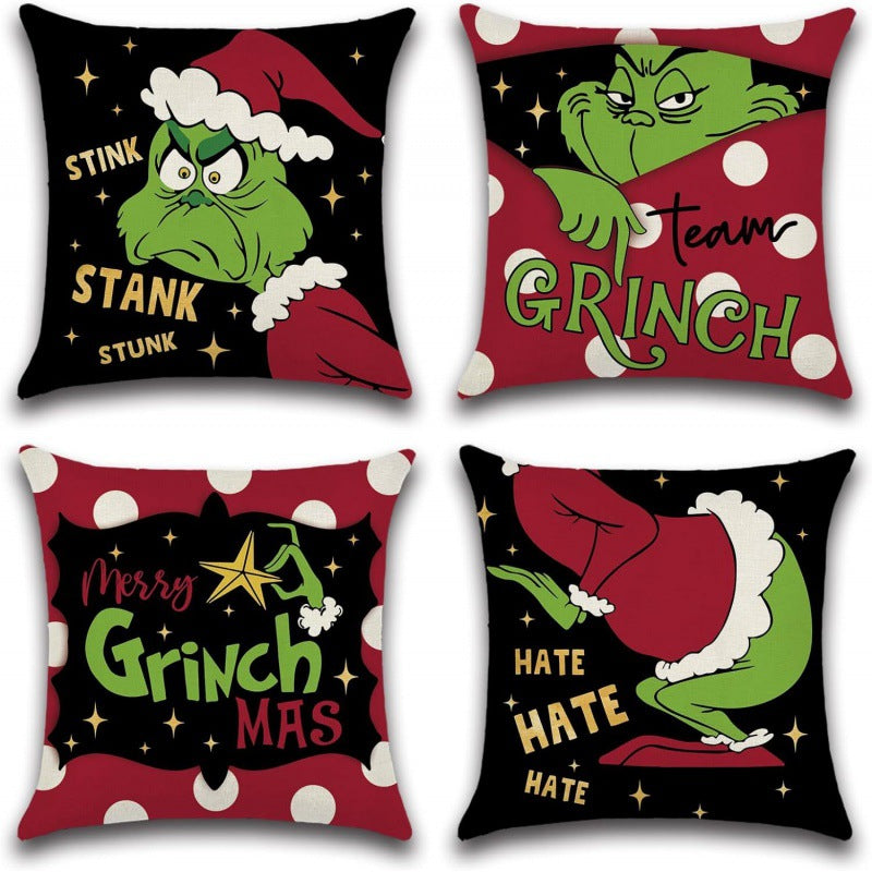 Christmas Pillow Cover – Grinch Holiday Sofa Decor