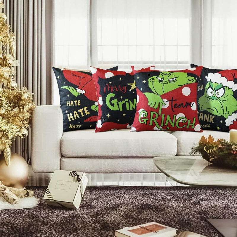 Christmas Pillow Cover – Grinch Holiday Sofa Decor