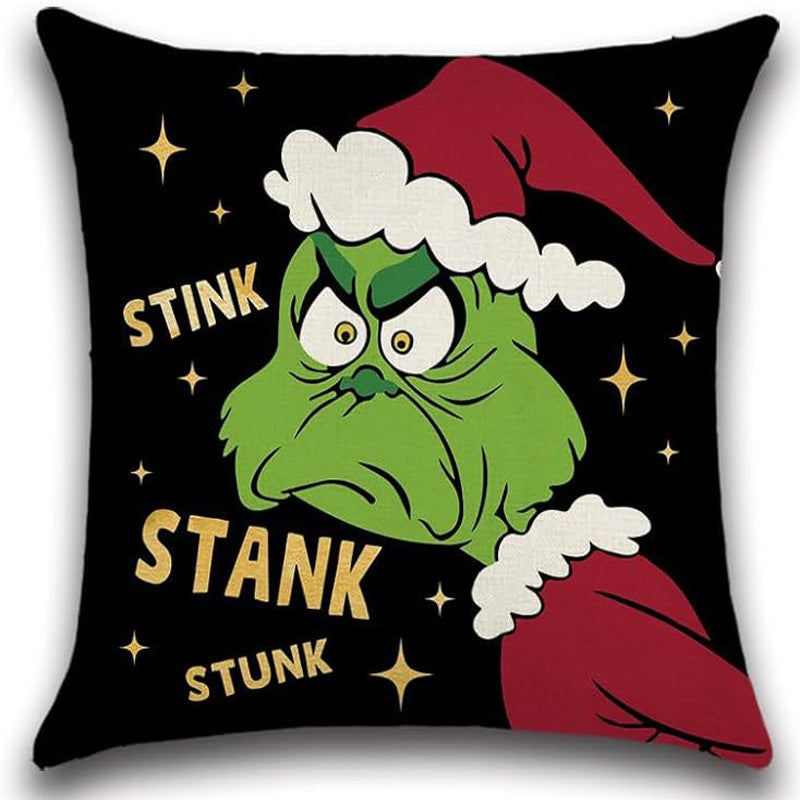 Christmas Pillow Cover – Grinch Holiday Sofa Decor
