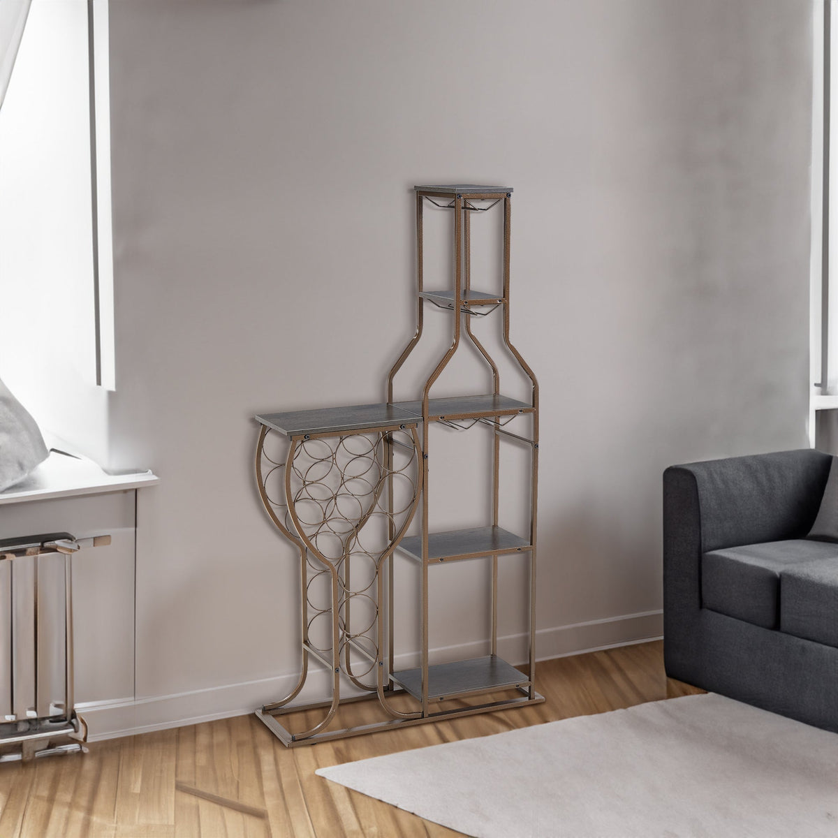 Freestanding Wine Rack with Glass Holder, 11 Bottles