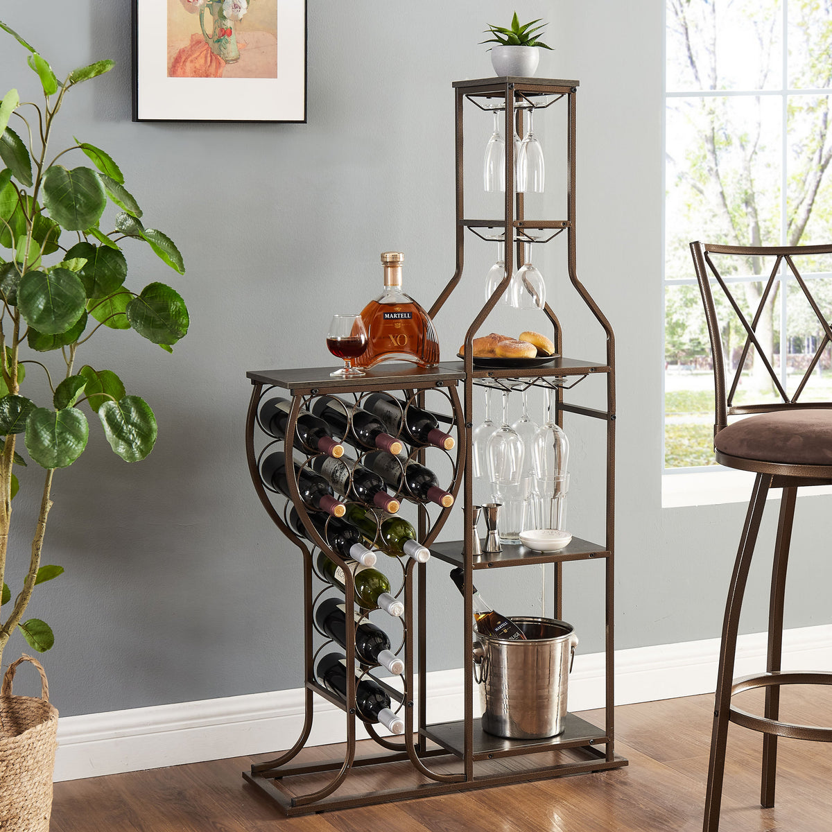 Freestanding Wine Rack with Glass Holder, 11 Bottles