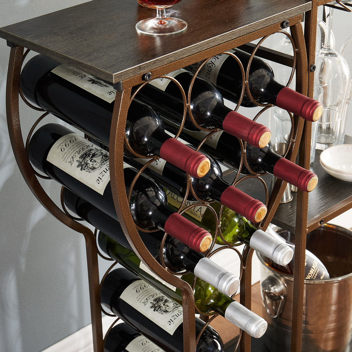 Freestanding Wine Rack with Glass Holder, 11 Bottles