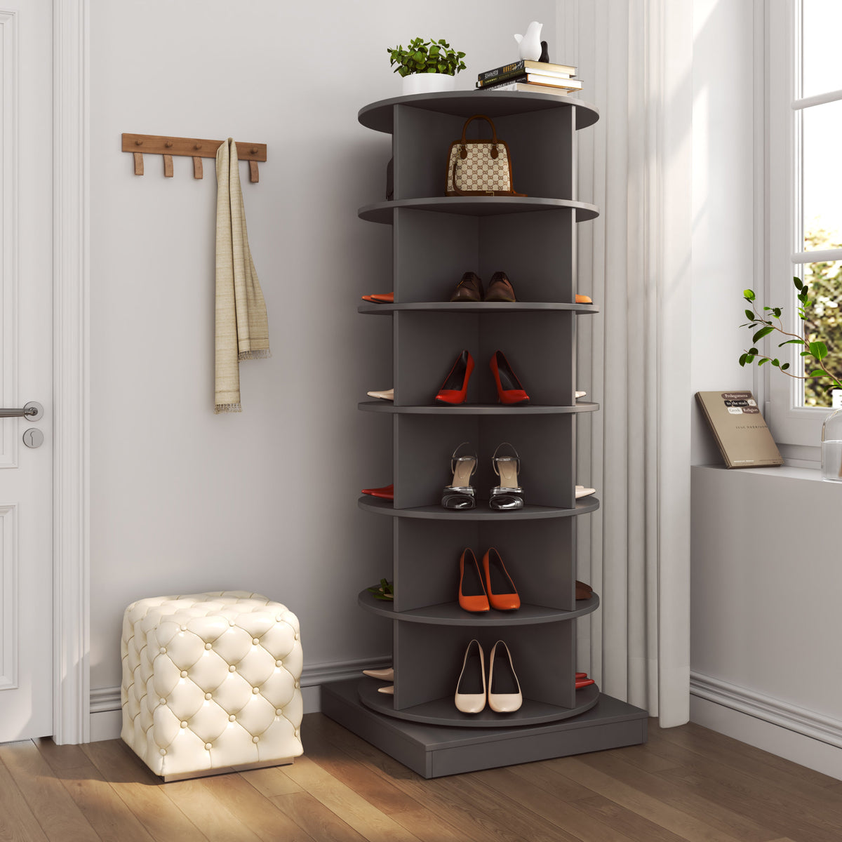 Rotating 6-Tier Shoe Cabinet for Small Entryways & Corners