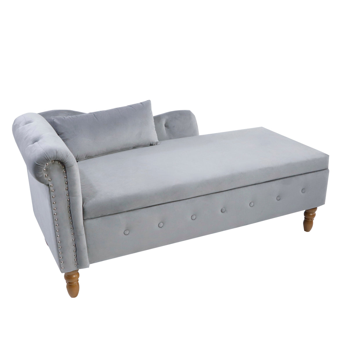 Grey Velvet Chaise Lounge with Storage for Bedroom