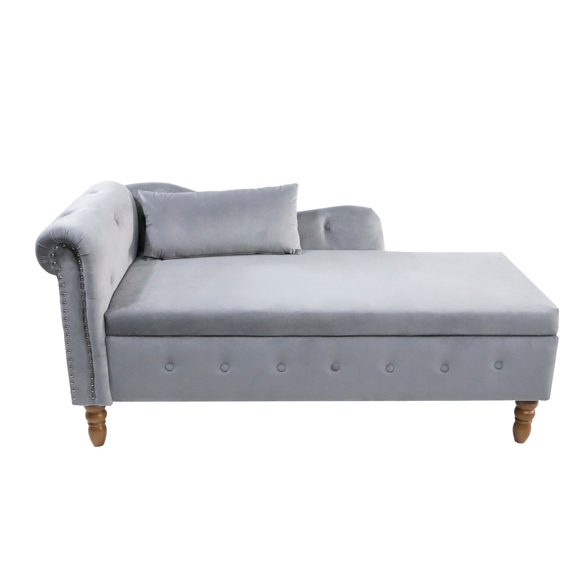 Grey Velvet Chaise Lounge with Storage for Bedroom