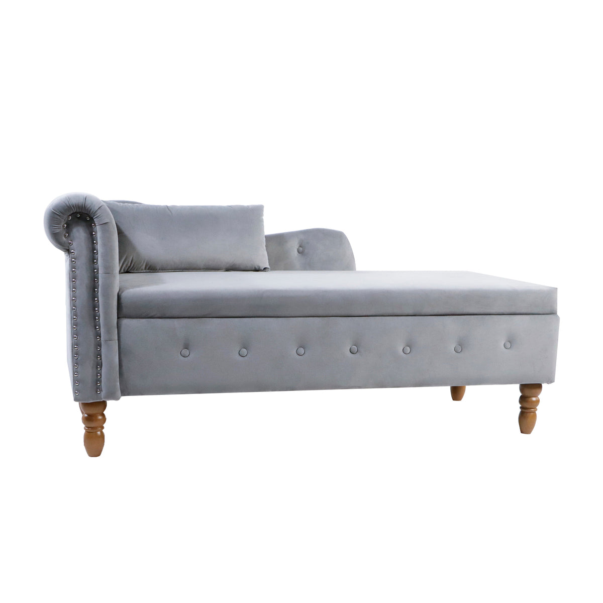 Grey Velvet Chaise Lounge with Storage for Bedroom