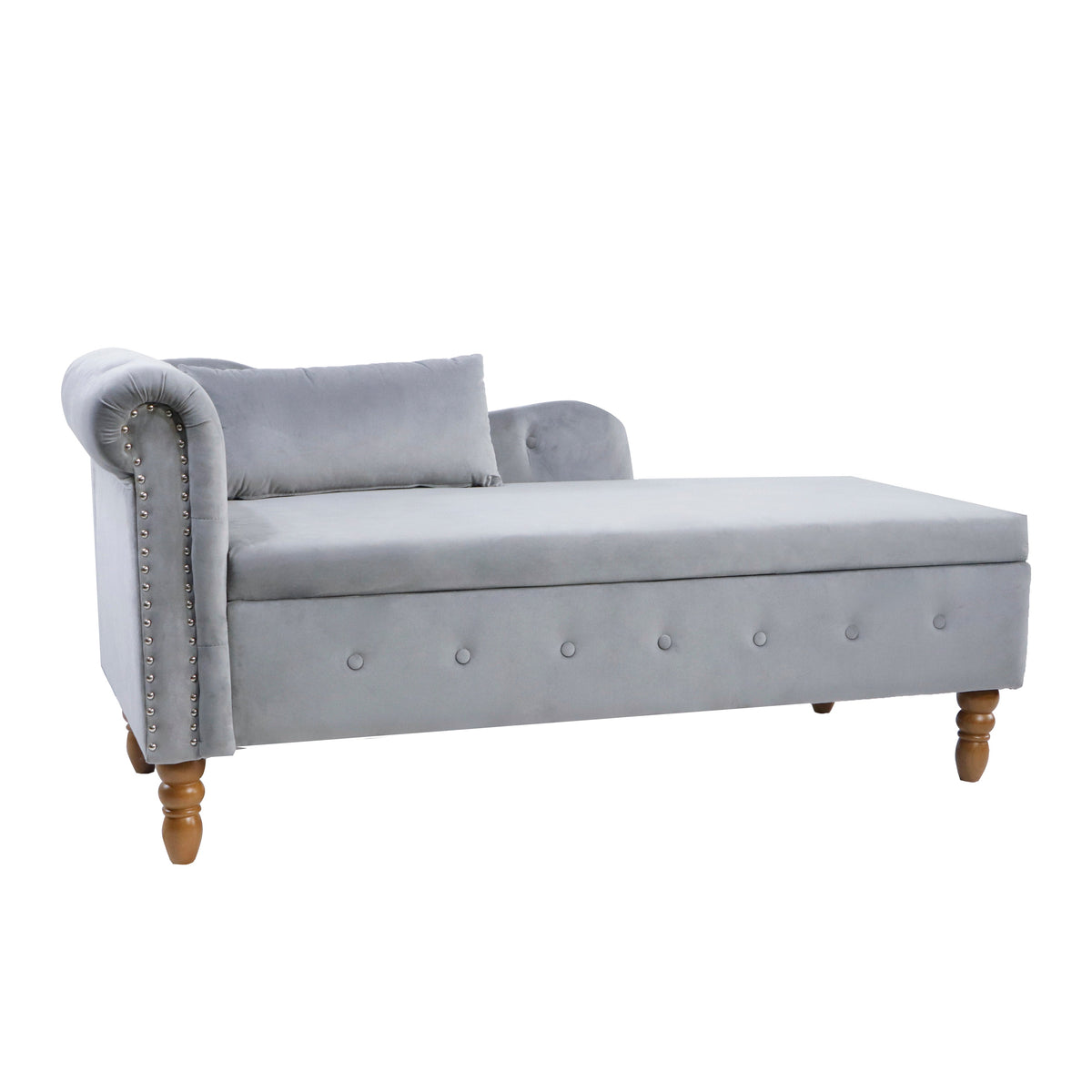 Grey Velvet Chaise Lounge with Storage for Bedroom