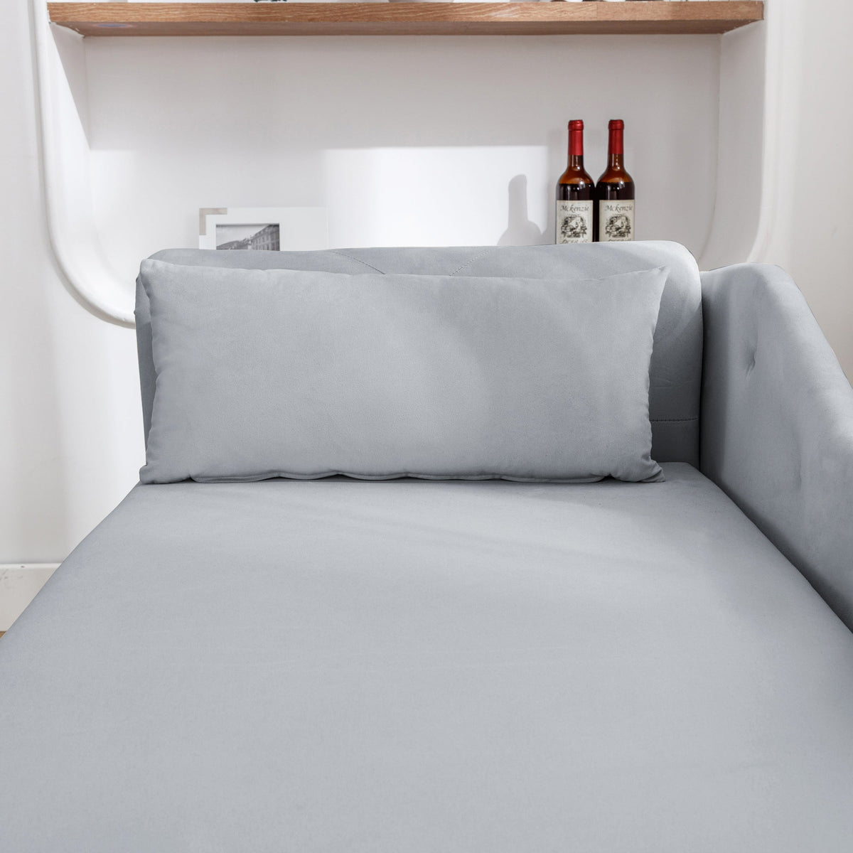Grey Velvet Chaise Lounge with Storage for Bedroom