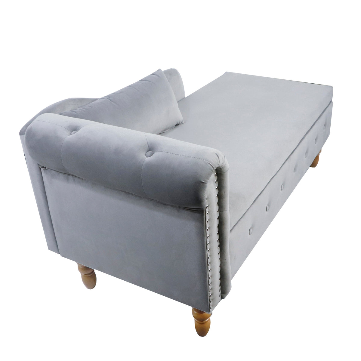 Grey Velvet Chaise Lounge with Storage for Bedroom