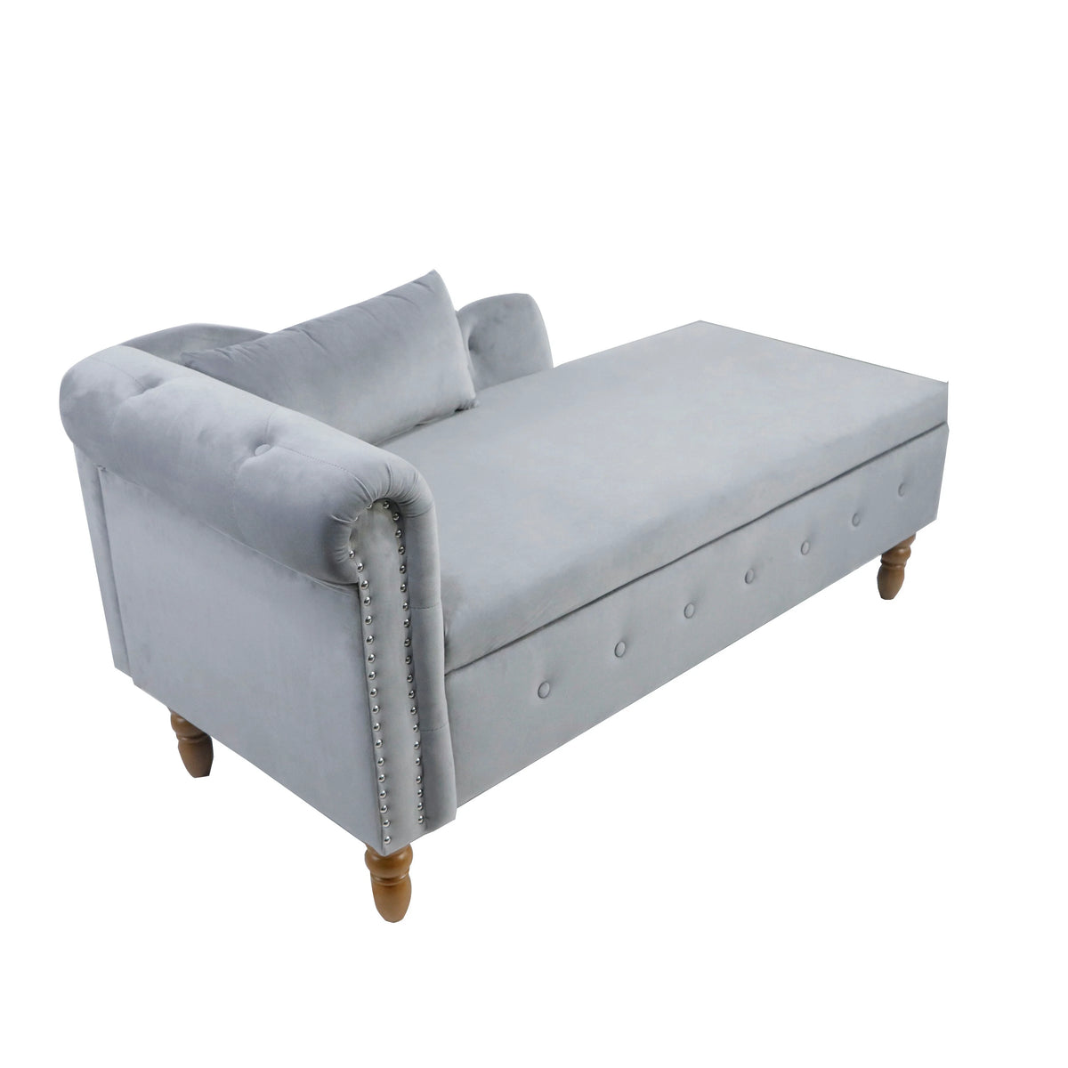 Grey Velvet Chaise Lounge with Storage for Bedroom