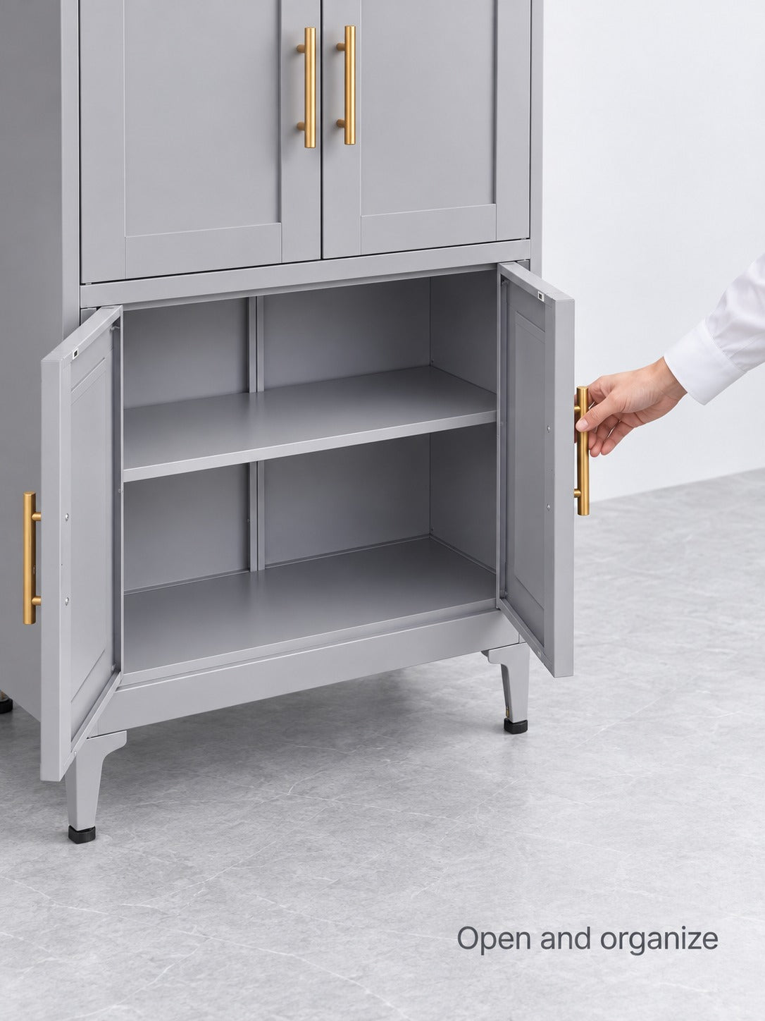 Grey Metal Kitchen Storage Cabinet with Doors & Shelf