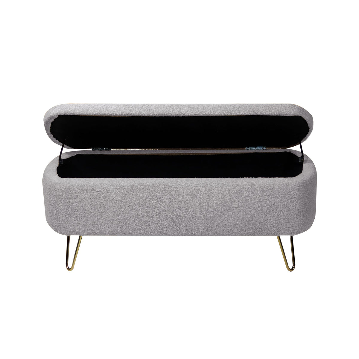 Grey Bouclé Storage Ottoman Bench with Gold Legs