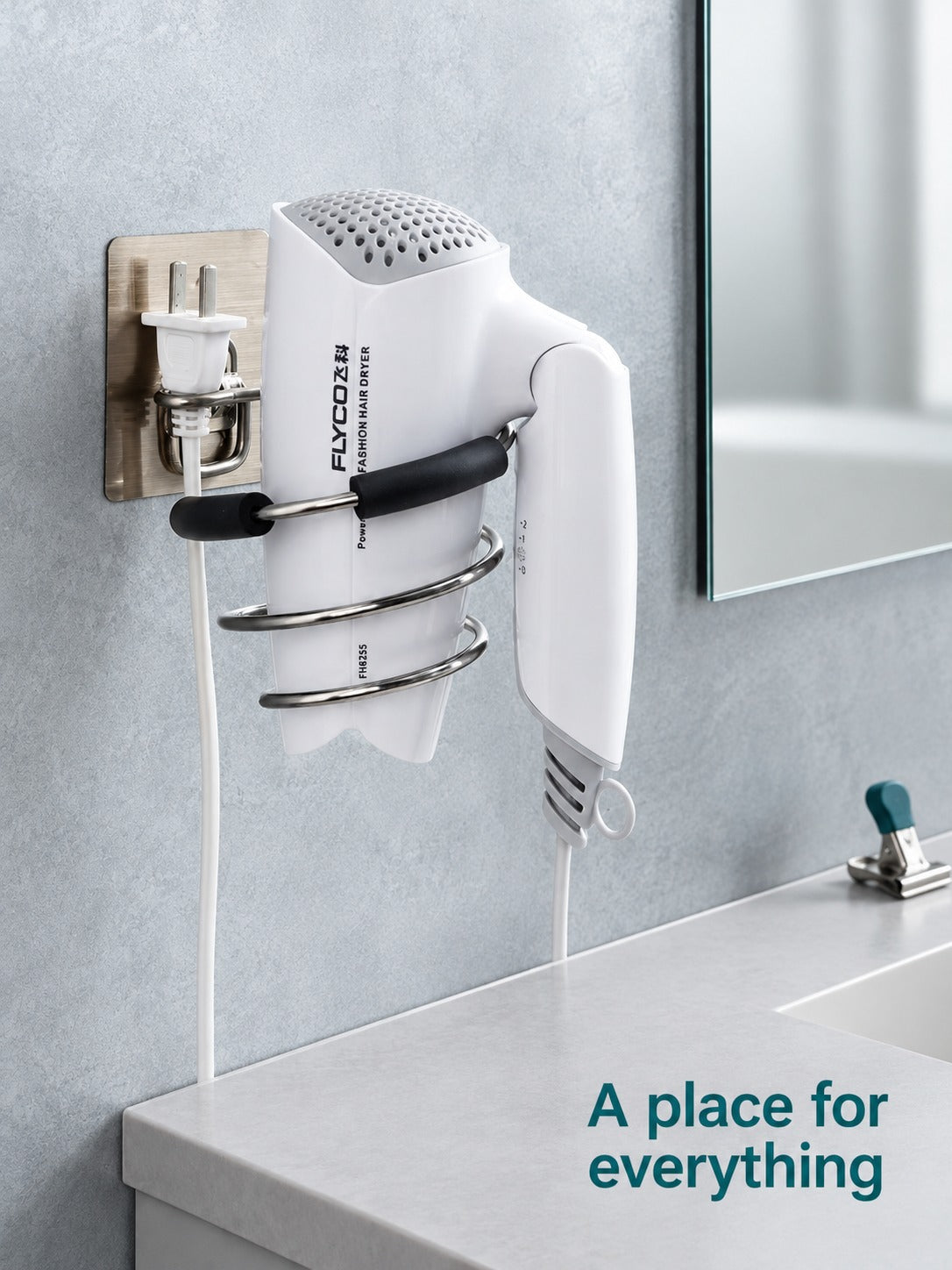 Hair Dryer Holder Wall Mount, No-Drill Stainless Steel