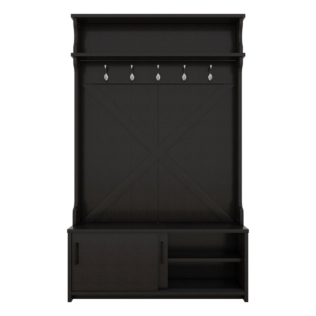 Entryway Hall Tree with Bench, Shoe Cabinet and Hooks