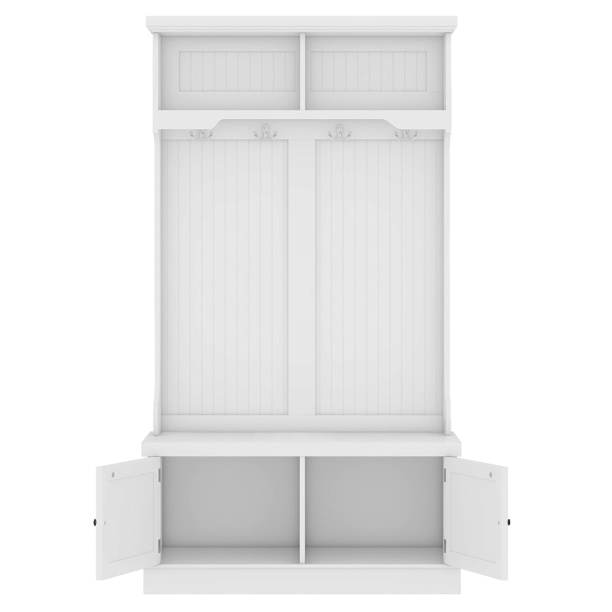 Hall Tree with Shoe Bench and Coat Hooks, White