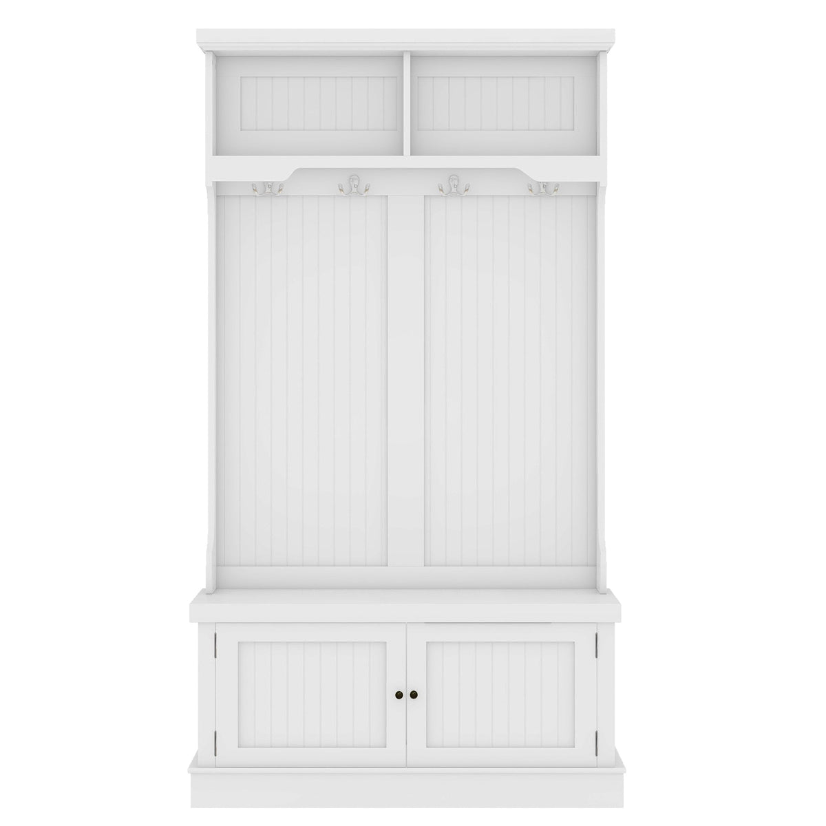Hall Tree with Shoe Bench and Coat Hooks, White