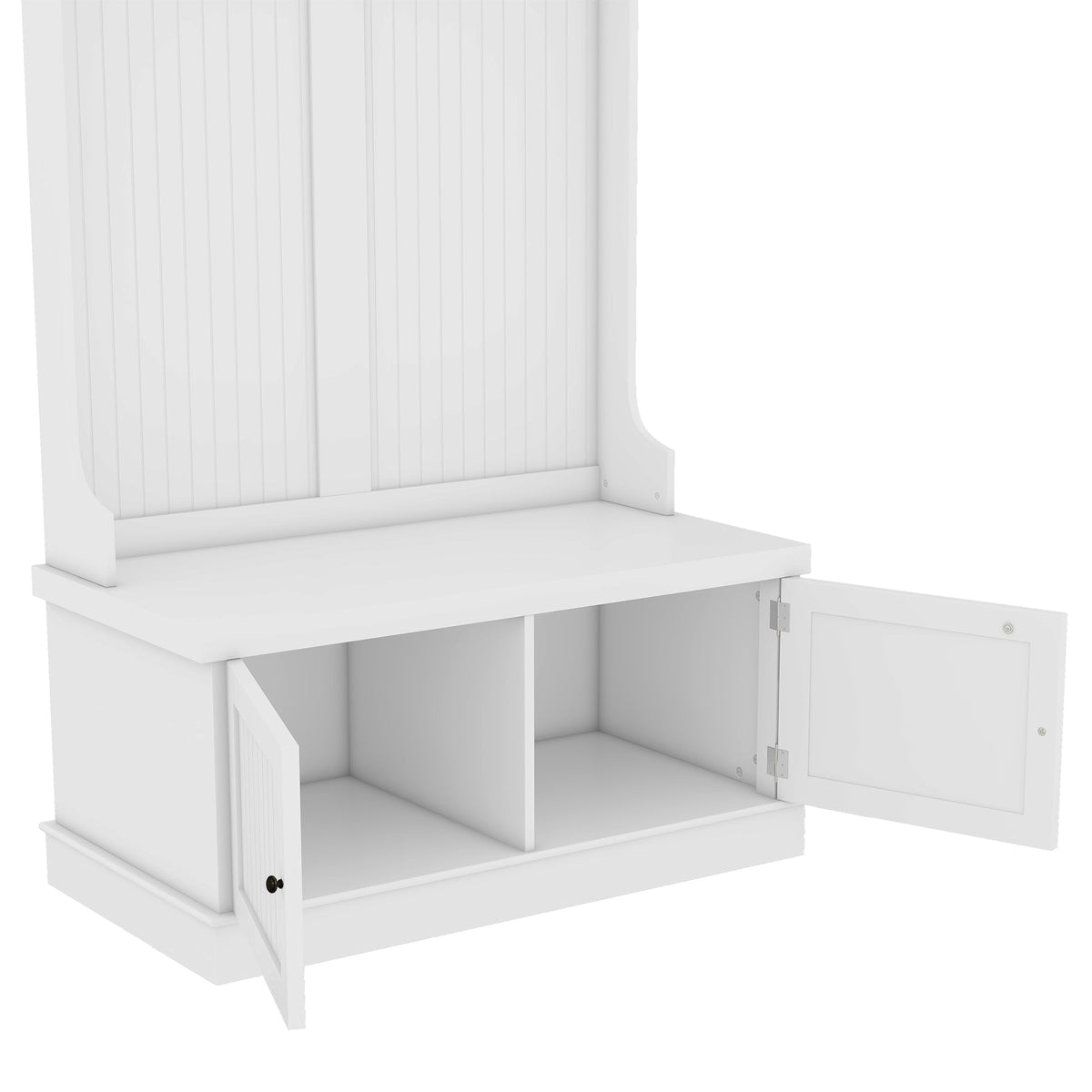 Hall Tree with Shoe Bench and Coat Hooks, White