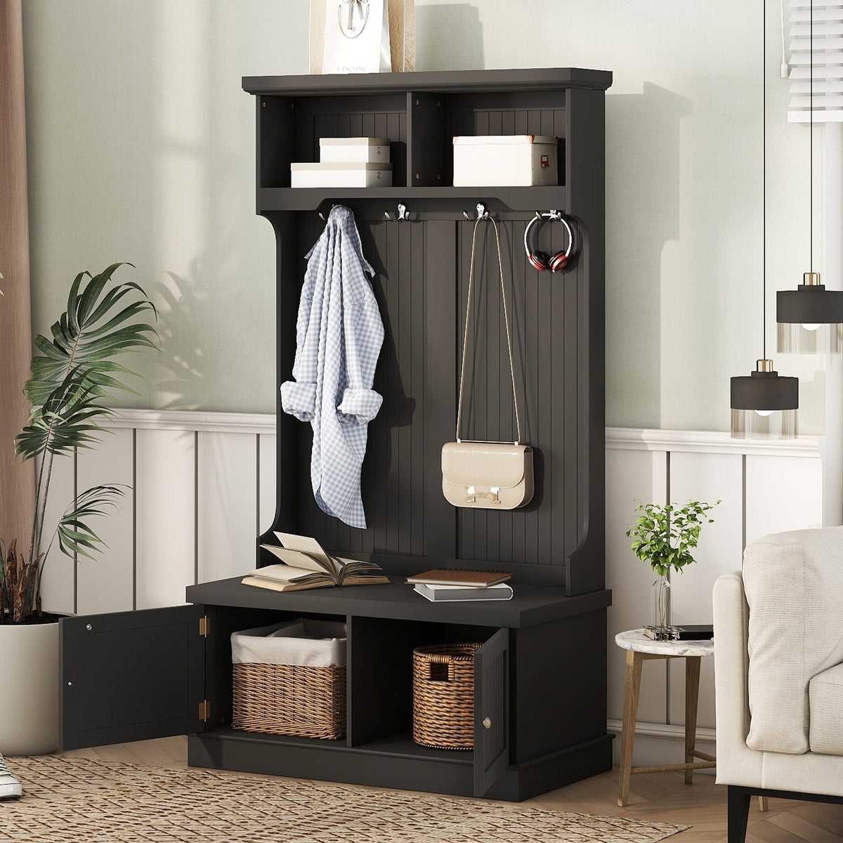 Entryway Hall Tree with Shoe Bench and Coat Storage