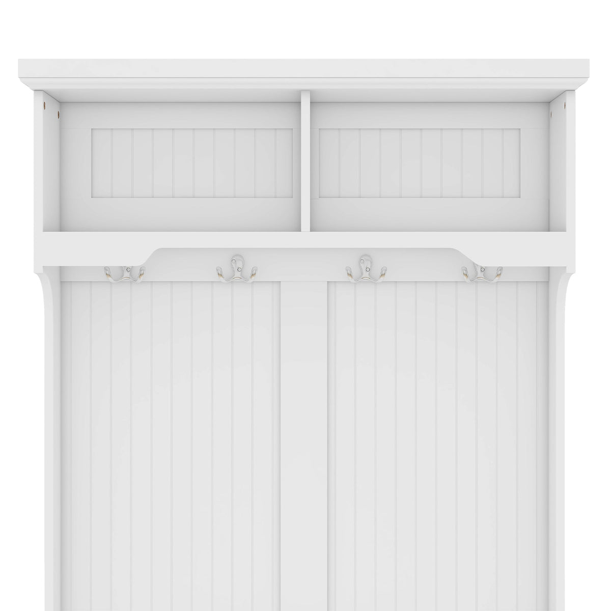 Hall Tree with Shoe Bench and Coat Hooks, White