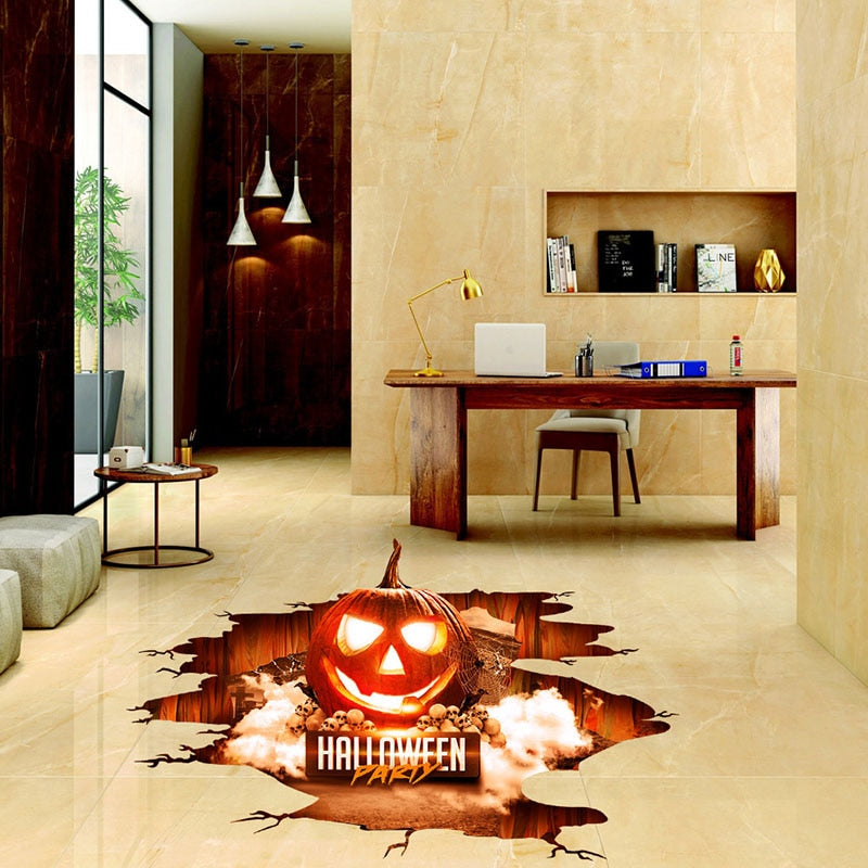 Halloween Floor Decal – 3D Pumpkin Cracked-Floor Illusion