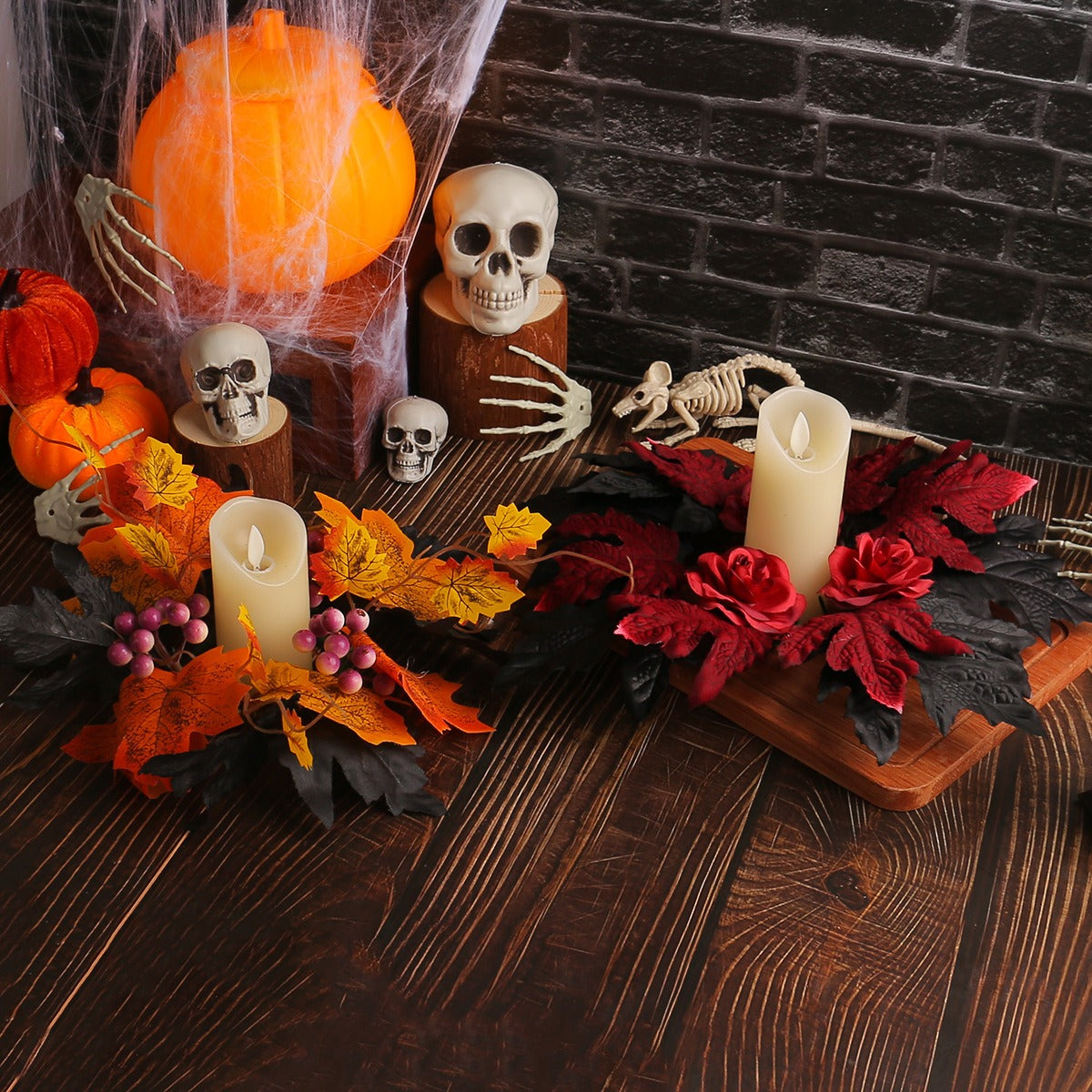 Halloween Candle Wreath Fall Tabletop Centerpiece Decor